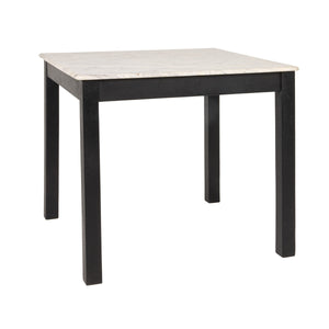 Rowena Interiors Square Solid Teak Marble Dining Table Seats Four Farmhouse Style Compact Nook Black EC2084