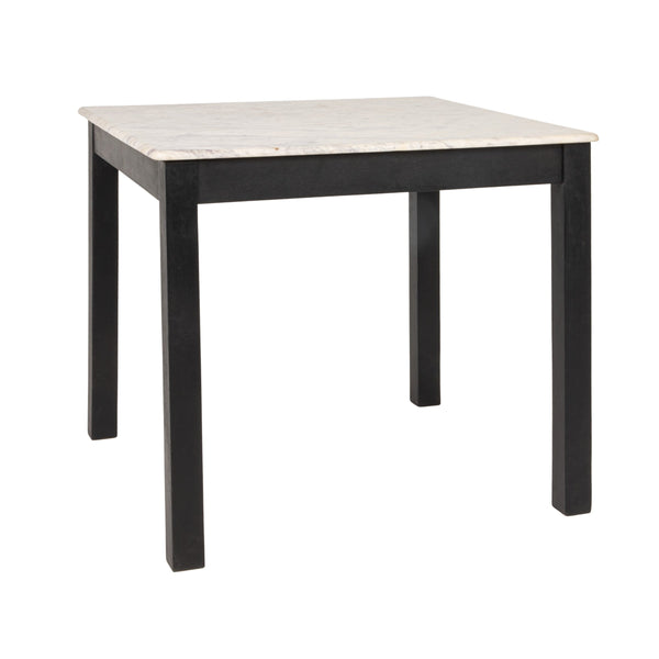 Rowena Interiors Square Solid Teak Marble Dining Table Seats Four Farmhouse Style Compact Nook Black EC2084