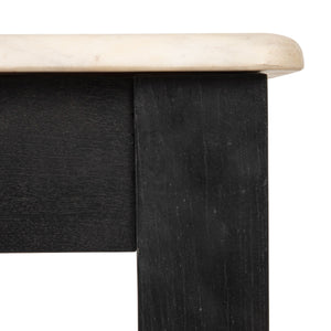 Rowena Interiors Square Solid Teak Marble Dining Table Seats Four Farmhouse Style Compact Nook Black EC2084
