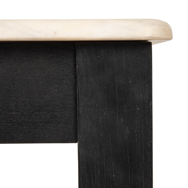 Rowena Interiors Square Solid Teak Marble Dining Table Seats Four Farmhouse Style Compact Nook Black EC2084