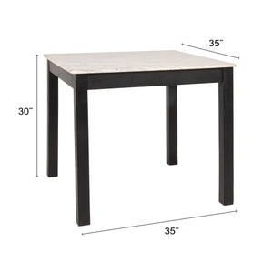 Rowena Interiors Square Solid Teak Marble Dining Table Seats Four Farmhouse Style Compact Nook Black EC2084
