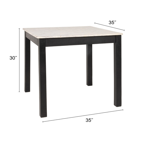 Rowena Interiors Square Solid Teak Marble Dining Table Seats Four Farmhouse Style Compact Nook Black EC2084