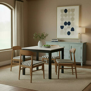 Rowena Interiors Square Solid Teak Marble Dining Table Seats Four Farmhouse Style Compact Nook Black EC2084