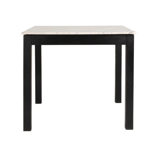 Rowena Interiors Square Solid Teak Marble Dining Table Seats Four Farmhouse Style Compact Nook Black EC2084