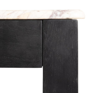 Rowena Interiors Square Solid Teak Marble Dining Table Seats Four Farmhouse Style Compact Nook Black EC2084