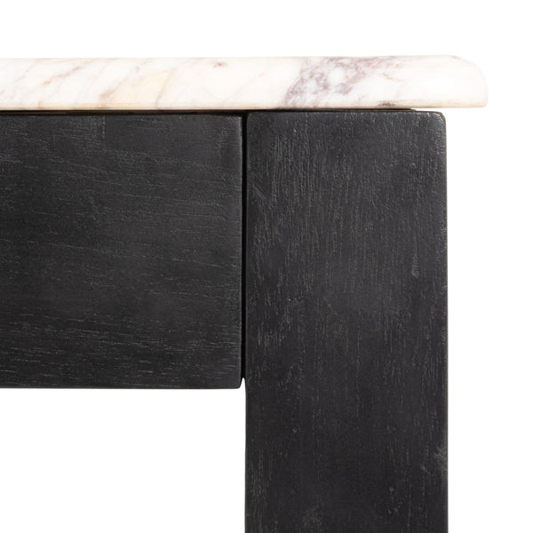 Rowena Interiors Square Solid Teak Marble Dining Table Seats Four Farmhouse Style Compact Nook Black EC2084