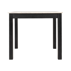 Rowena Interiors Square Solid Teak Marble Dining Table Seats Four Farmhouse Style Compact Nook Black EC2084