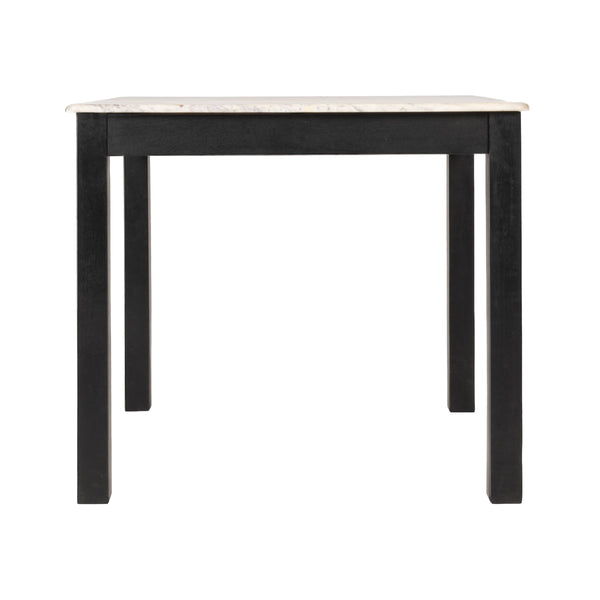 Rowena Interiors Square Solid Teak Marble Dining Table Seats Four Farmhouse Style Compact Nook Black EC2084