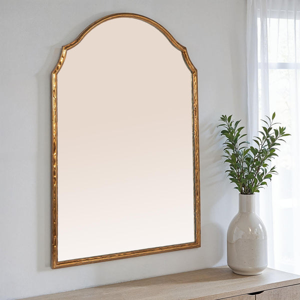 Rowena Interiors Louis Philippe Arched Gold Metal Frame Wall Mirror Elegant Entryway Bedroom Accent EC2085