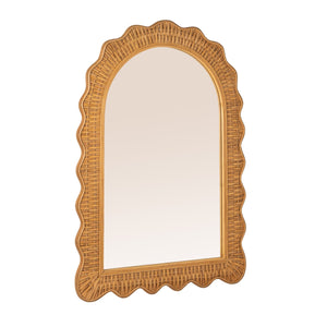 Rowena Interiors Arched Rattan Wall Mirror Handwoven Scalloped Frame Boho Coastal Entryway Decor EC2087