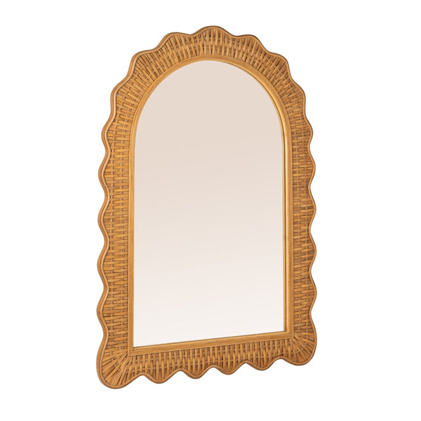 Rowena Interiors Arched Rattan Wall Mirror Handwoven Scalloped Frame Boho Coastal Entryway Decor EC2087