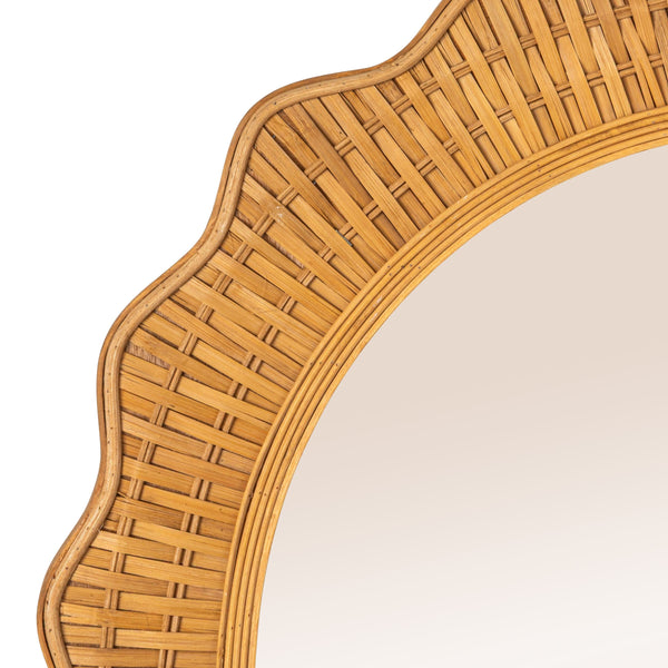 Rowena Interiors Arched Rattan Wall Mirror Handwoven Scalloped Frame Boho Coastal Entryway Decor EC2087
