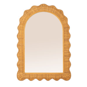 Rowena Interiors Arched Rattan Wall Mirror Handwoven Scalloped Frame Boho Coastal Entryway Decor EC2087