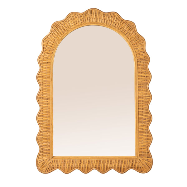 Rowena Interiors Arched Rattan Wall Mirror Handwoven Scalloped Frame Boho Coastal Entryway Decor EC2087