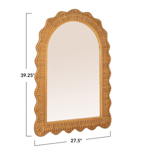 Rowena Interiors Arched Rattan Wall Mirror Handwoven Scalloped Frame Boho Coastal Entryway Decor EC2087