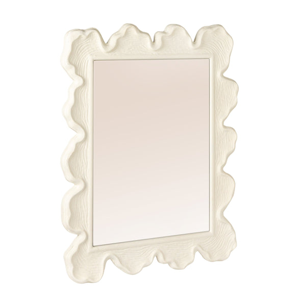 Rowena Interiors Rectangular White Metal Wall Mirror with Scalloped Faux Bois Frame for Farmhouse Decor EC2088