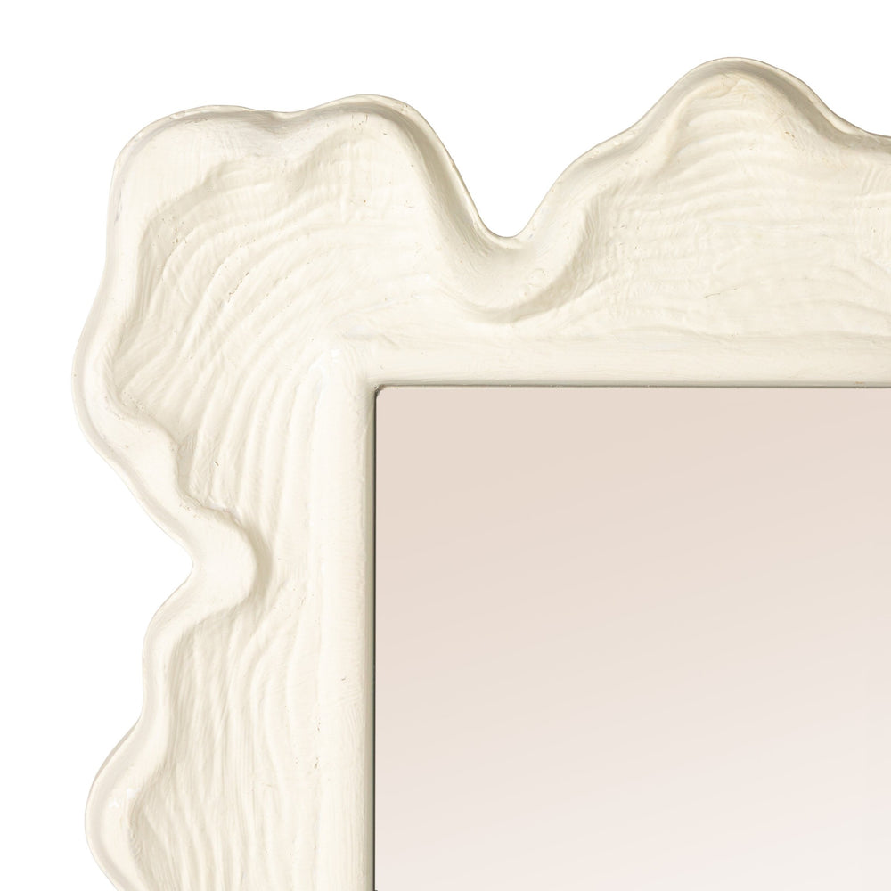 Rowena Interiors Rectangular White Metal Wall Mirror with Scalloped Faux Bois Frame for Farmhouse Decor EC2088