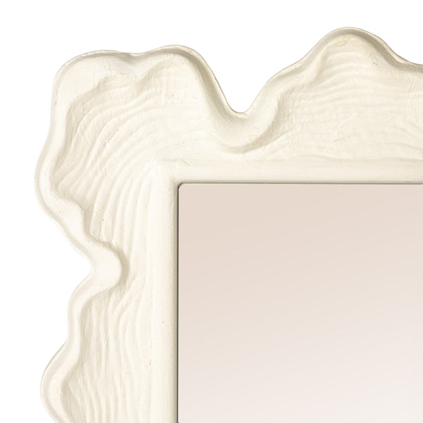 Rowena Interiors Rectangular White Metal Wall Mirror with Scalloped Faux Bois Frame for Farmhouse Decor EC2088