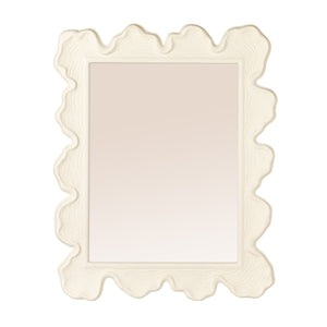 Rowena Interiors Rectangular White Metal Wall Mirror with Scalloped Faux Bois Frame for Farmhouse Decor EC2088