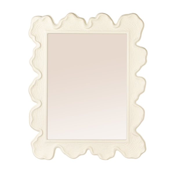 Rowena Interiors Rectangular White Metal Wall Mirror with Scalloped Faux Bois Frame for Farmhouse Decor EC2088