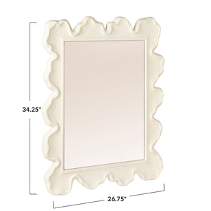 Rowena Interiors Rectangular White Metal Wall Mirror with Scalloped Faux Bois Frame for Farmhouse Decor EC2088