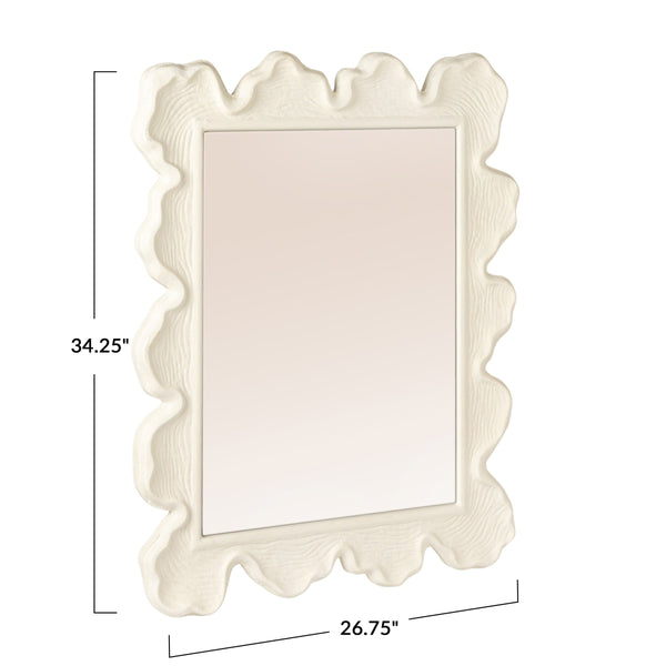 Rowena Interiors Rectangular White Metal Wall Mirror with Scalloped Faux Bois Frame for Farmhouse Decor EC2088