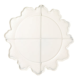 Rowena Interiors Round Matte White Metal Mirror Faux Bois Scalloped Frame for Farmhouse or Coastal Decor EC2089