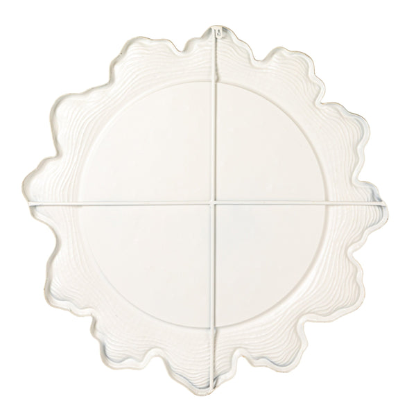 Rowena Interiors Round Matte White Metal Mirror Faux Bois Scalloped Frame for Farmhouse or Coastal Decor EC2089