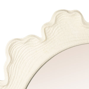 Rowena Interiors Round Matte White Metal Mirror Faux Bois Scalloped Frame for Farmhouse or Coastal Decor EC2089