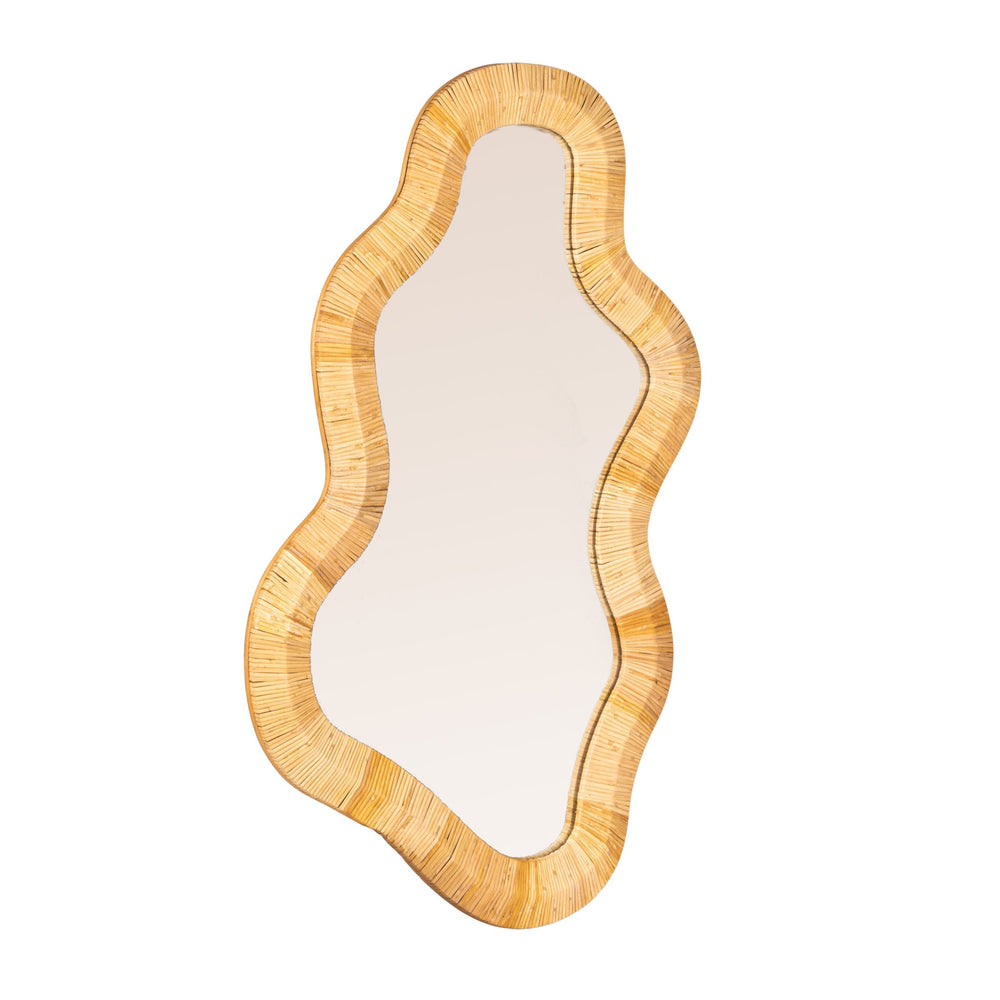 Rowena Interiors Wavy Organic Bamboo Wrapped Wall Mirror with Sculptural Silhouette for Boho Interiors EC2090