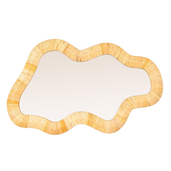 Rowena Interiors Wavy Organic Bamboo Wrapped Wall Mirror with Sculptural Silhouette for Boho Interiors EC2090