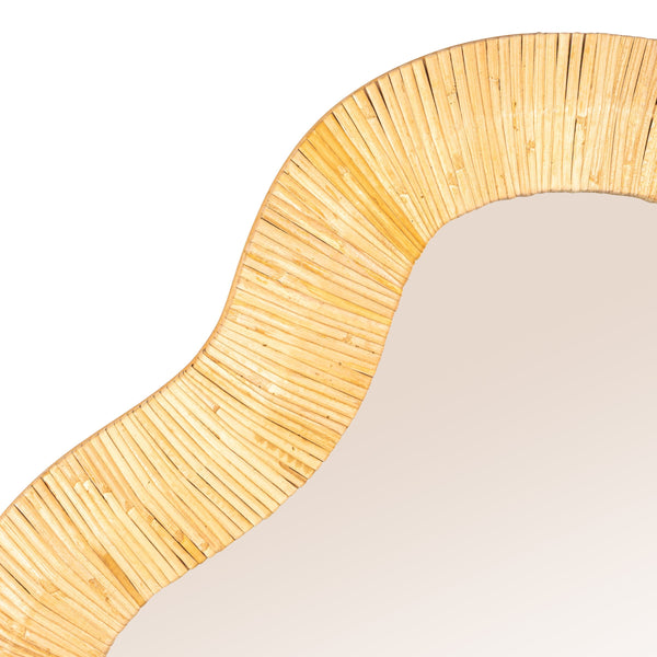 Rowena Interiors Wavy Organic Bamboo Wrapped Wall Mirror with Sculptural Silhouette for Boho Interiors EC2090