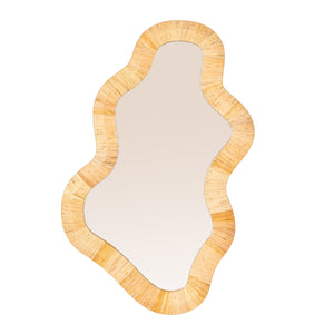 Rowena Interiors Wavy Organic Bamboo Wrapped Wall Mirror with Sculptural Silhouette for Boho Interiors EC2090