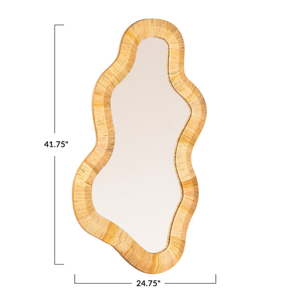 Rowena Interiors Wavy Organic Bamboo Wrapped Wall Mirror with Sculptural Silhouette for Boho Interiors EC2090