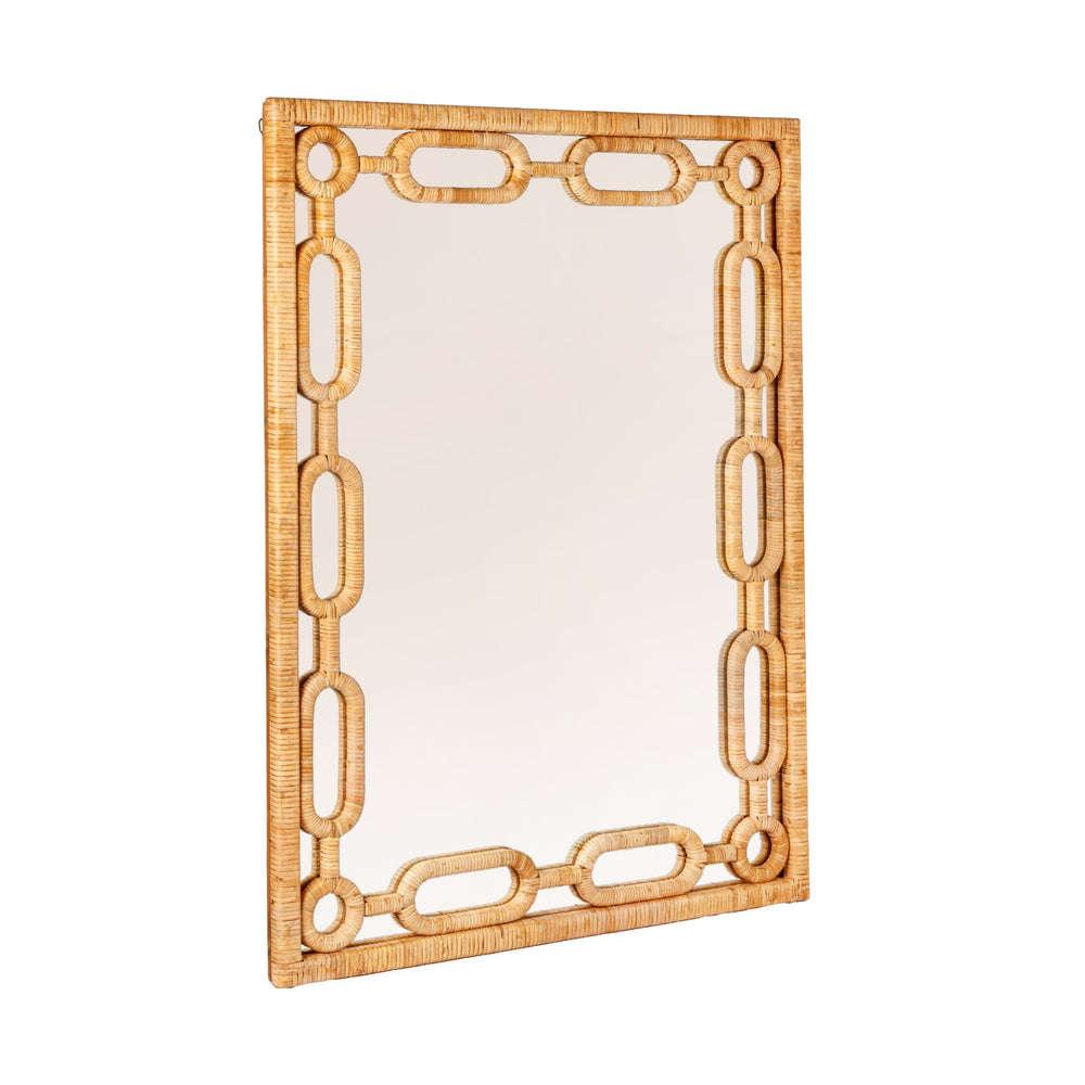 Rowena Interiors Rectangular Bamboo Woven Wall Mirror with Chain Border for Coastal Boho Decor EC2091