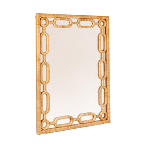 Rowena Interiors Rectangular Bamboo Woven Wall Mirror with Chain Border for Coastal Boho Decor EC2091