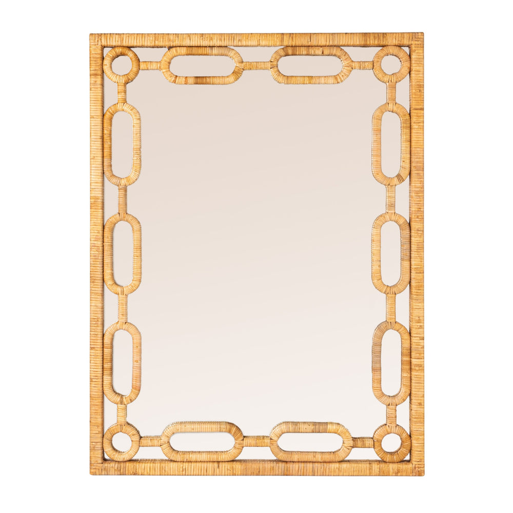 Rowena Interiors Rectangular Bamboo Woven Wall Mirror with Chain Border for Coastal Boho Decor EC2091