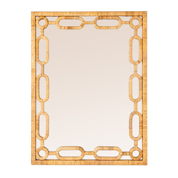 Rowena Interiors Rectangular Bamboo Woven Wall Mirror with Chain Border for Coastal Boho Decor EC2091
