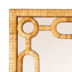 Rowena Interiors Rectangular Bamboo Woven Wall Mirror with Chain Border for Coastal Boho Decor EC2091