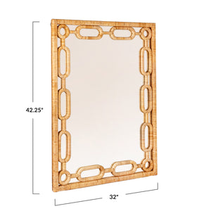 Rowena Interiors Rectangular Bamboo Woven Wall Mirror with Chain Border for Coastal Boho Decor EC2091