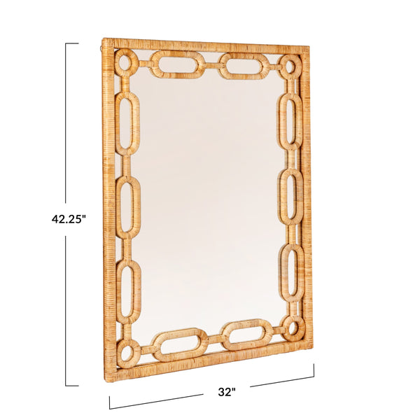 Rowena Interiors Rectangular Bamboo Woven Wall Mirror with Chain Border for Coastal Boho Decor EC2091