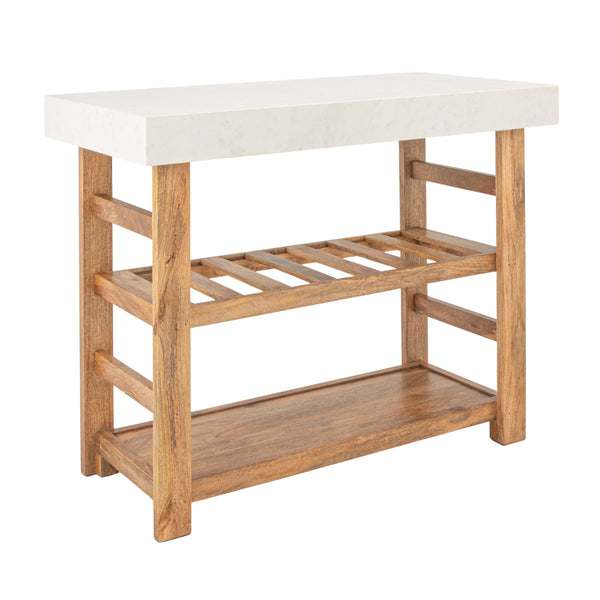 Rowena Interiors Mango Wood Marble Top Console Table Natural Stone Kitchen Island for Entryway EC2095