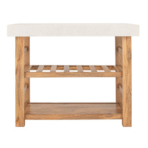 Rowena Interiors Mango Wood Marble Top Console Table Natural Stone Kitchen Island for Entryway EC2095