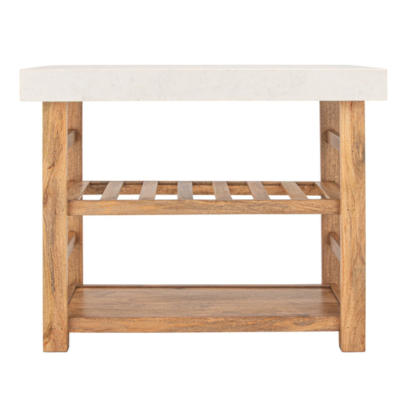 Rowena Interiors Mango Wood Marble Top Console Table Natural Stone Kitchen Island for Entryway EC2095