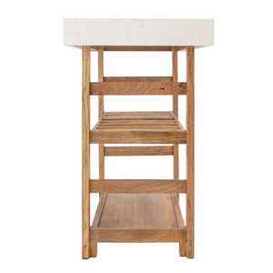 Rowena Interiors Mango Wood Marble Top Console Table Natural Stone Kitchen Island for Entryway EC2095