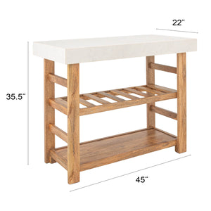 Rowena Interiors Mango Wood Marble Top Console Table Natural Stone Kitchen Island for Entryway EC2095