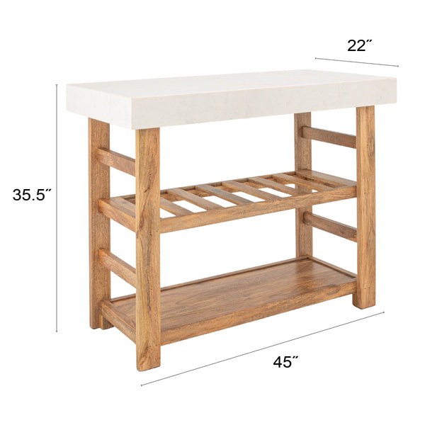 Rowena Interiors Mango Wood Marble Top Console Table Natural Stone Kitchen Island for Entryway EC2095