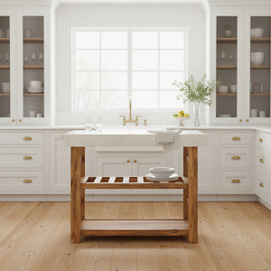 Rowena Interiors Mango Wood Marble Top Console Table Natural Stone Kitchen Island for Entryway EC2095