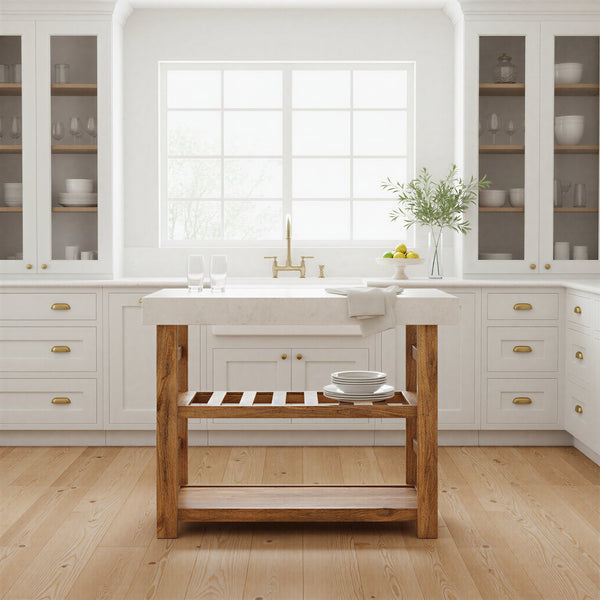 Rowena Interiors Mango Wood Marble Top Console Table Natural Stone Kitchen Island for Entryway EC2095