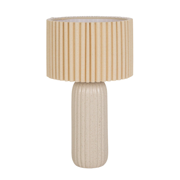 Rowena Interiors 19 Inch Ribbed Stoneware Base Table Lamp with Linen Accordion Drum Shade for Any Room EC2106